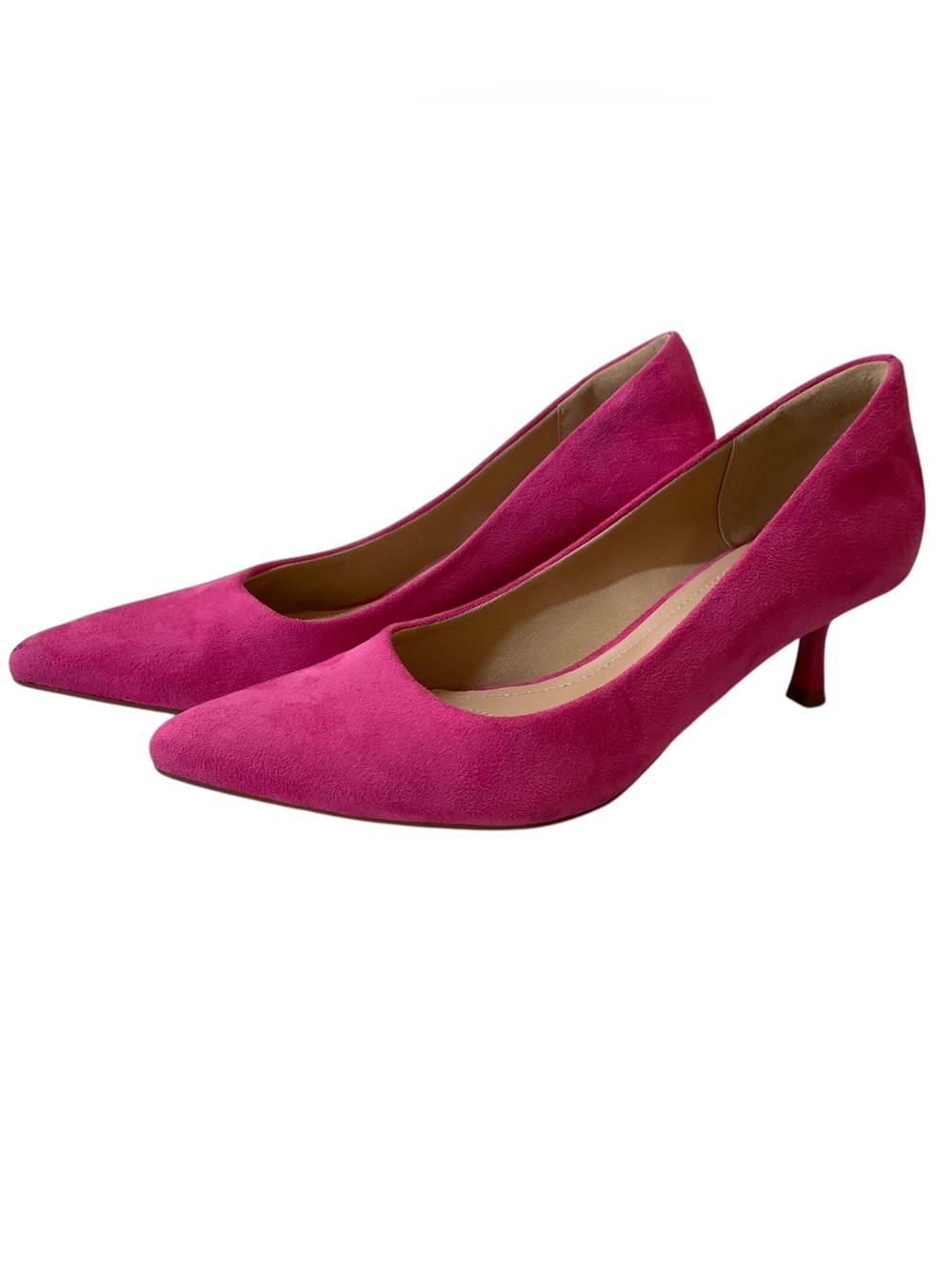 MYSOFT Fuschia Pink Faux Suede Pointed Toe Kitten Heel Pumps - Size 7.5
